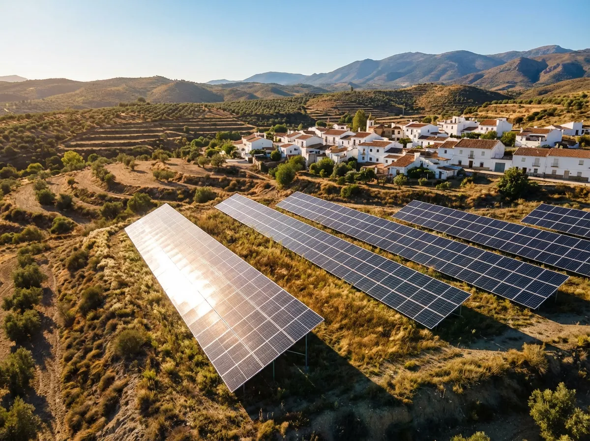 Solar panels near a Spanish village